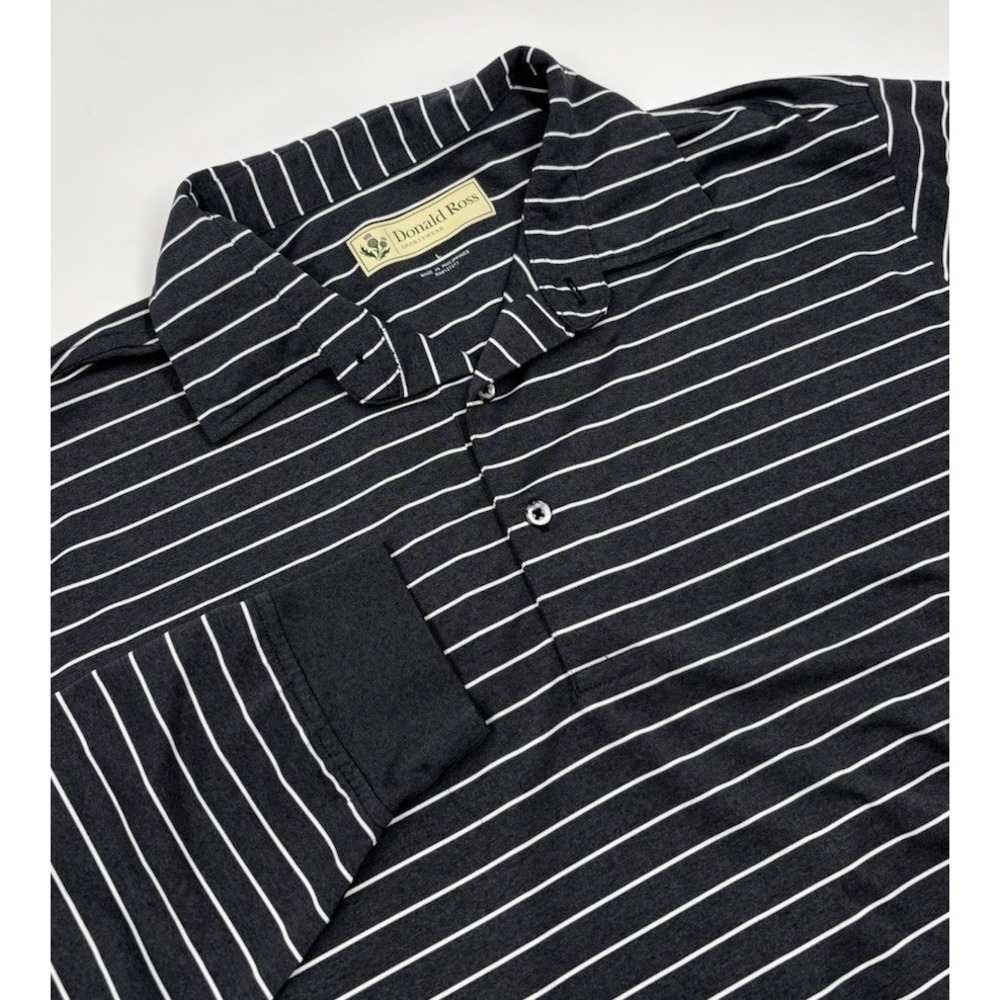Donald Ross Sportswear Men's L Polyester  Black Striped Long‎ Sleeve Polo